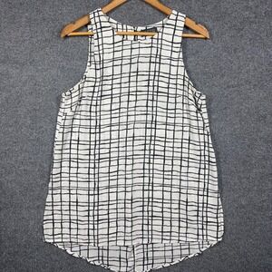 ASTR the label Blouse Womens Black White Grid Print Sleeveless Tank Top